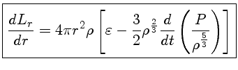 ${\frac{dL_r}{dr}=4\pi r^2\rho[\varepsilon-\frac{3}{2}\rho^{\frac{2}{3}}\frac{d}{dt}(\frac{P}{\rho^{\frac{5}{3}}})]}$