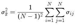 $ \sigma^2_{\bar{x}} = \frac{1}{N^2}\sum_{i=1}^N\sum_{j=1}^N \sigma_{ij}$