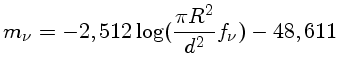 $m_\nu = -2,512 \log (\frac{\pi R^2}{d^2}f_\nu) - 48,611$