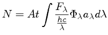 $ N=At\int \frac{F_\lambda}{\frac{hc}{\lambda}}\Phi_\lambda a_\lambda d\lambda$