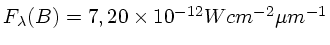 $F_\lambda(B)=7,20\times 10^{-12} {W cm^{-2} \mu{m}^{-1}}$