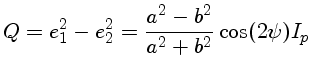 $Q = e_1^2 - e_2^2 = \frac{a^2 - b^2}{a^2 + b^2} \cos(2\psi) I_p$