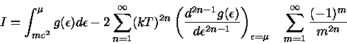  I=\int_{mc^2}^{\mu}g(\epsilon )d\epsilon -2\sum_{n=1}^{\infty... \sum_{m=1}^{\infty}\frac{(-1)^m}{m^{2n}} 